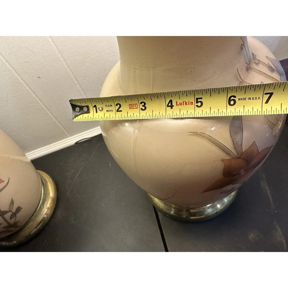 Vintage Floral Ginger Jar Table Lamps Matching Pair Brass Base Asian Style 28.5